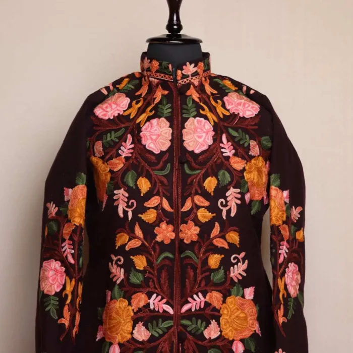 Fiza Kashmiri Wine Winter Warm Coat With Embroidery - Image 2