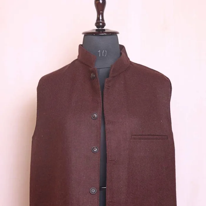 Brown Kashmiri Waist Coat for Men | Tweed Wool - Image 2