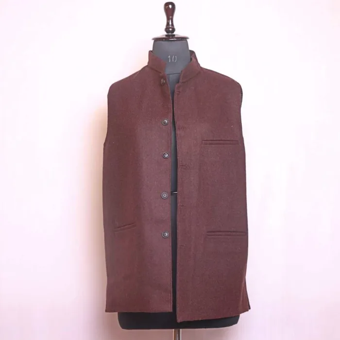 Brown Kashmiri Waist Coat for Men | Tweed Wool