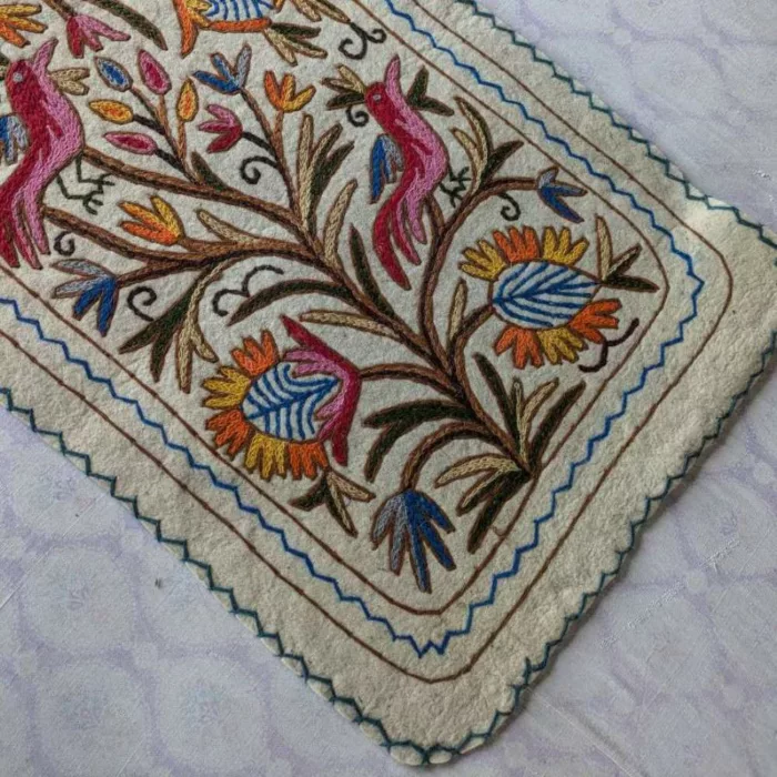 Kashmiri Birdy Embroidered Handmade Namda Runner Rug 6×2ft - Image 3