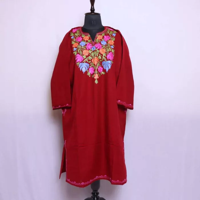 Maroon Janooni Cashmilon Feran with Aari Embroidery for Women