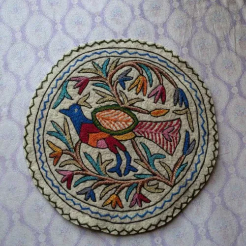 Round Floral Sparrow Kashmiri Namda Home Decor 1