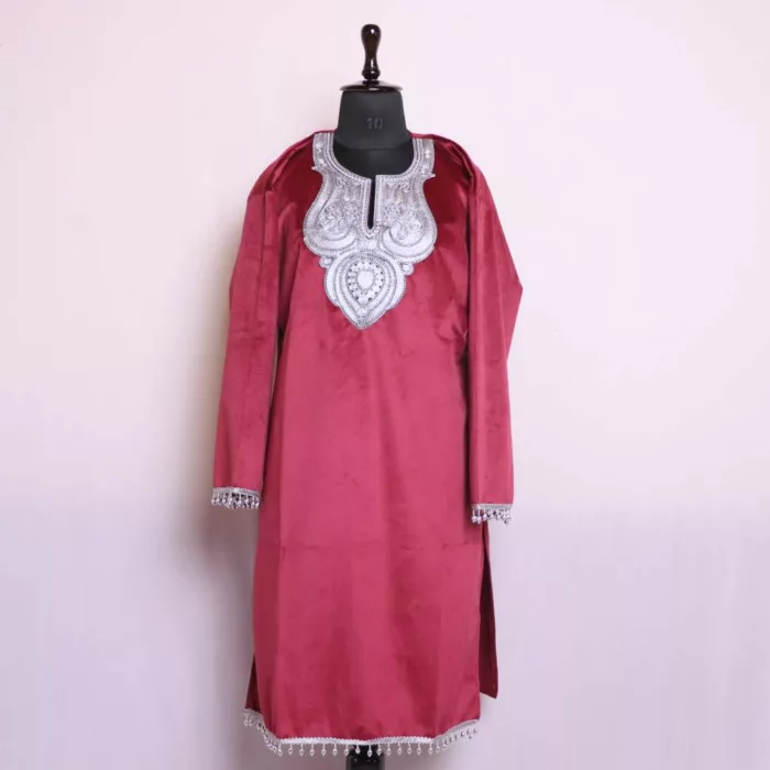 Maroon Velvet Tilla Pheran Kurta - Iltija