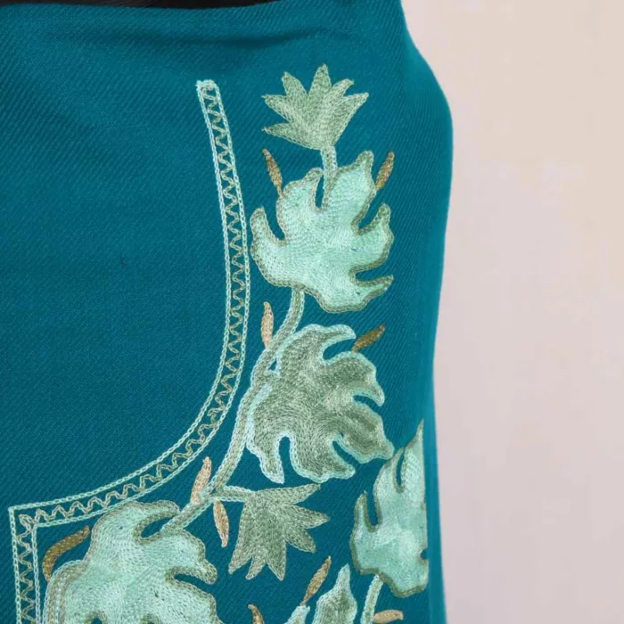 Kashmiri Woolen Unstitched Salwar Suit | Bluish Green All Over Cashmilon 2PC | Mariya - Image 2