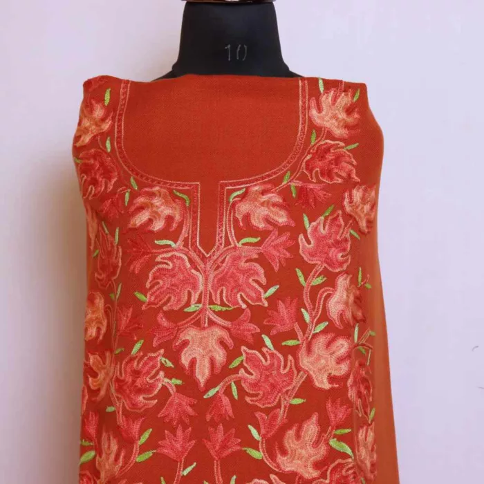 Kashmiri Unstitched Salwar Suit Woolen | Rust Orange All Over Cashmilon 2PC | Mariya - Image 2