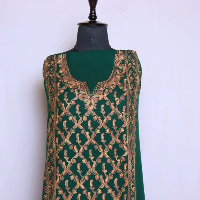 Bottle Green All over Jaal Cashmilon 2PC | Kashmiri Unstitched Salwar Suit for Winter | Lehlav Collection - Image 2