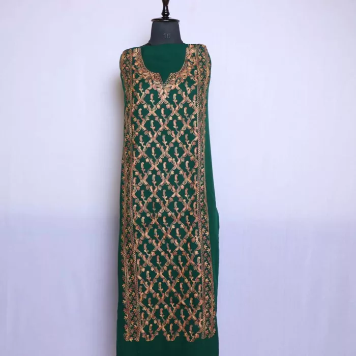 Bottle Green All over Jaal Cashmilon 2PC | Kashmiri Unstitched Salwar Suit for Winter | Lehlav Collection