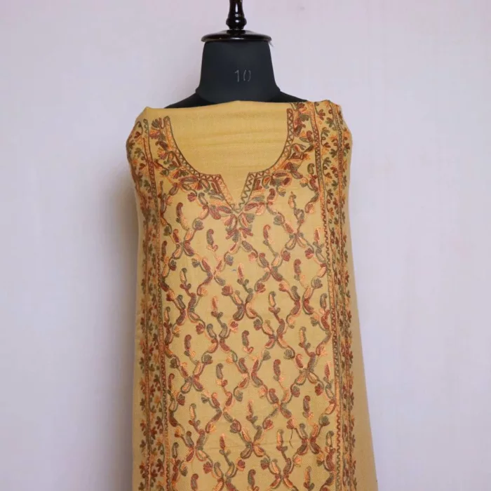 Mustard All over Jaal Cashmilon 2PC | Kashmiri Unstitched Salwar Suit for Winter | Lehlav Collection - Image 2