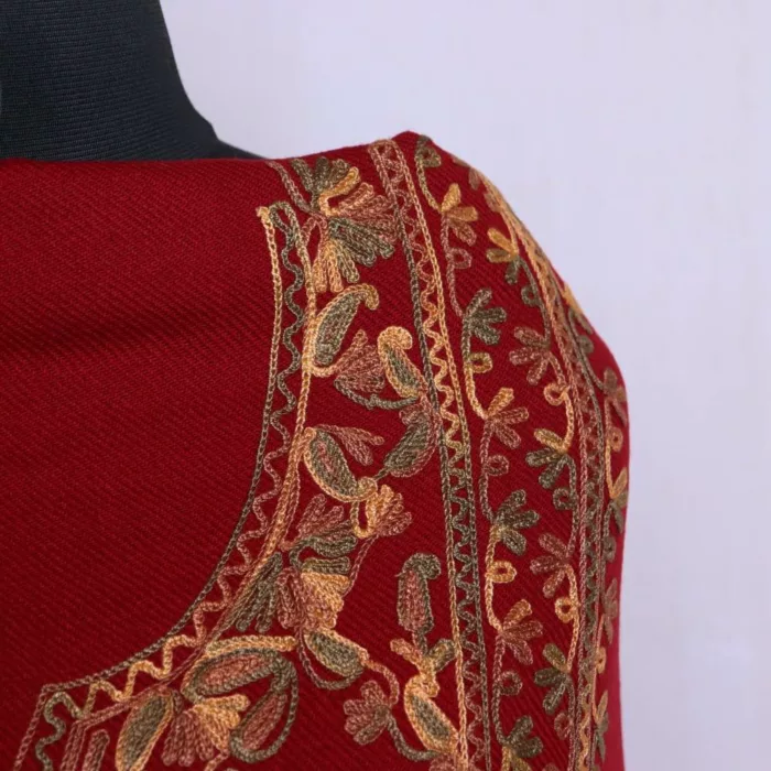 Kashmiri Unstitched Suit Maroon All over Jaal Cashmilon 2PC for Winter | Lehlav Collection - Image 3