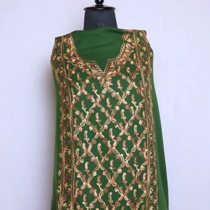 Kashmiri Unstitched Suit Green All over Jaal Cashmilon 2PC for Winter | Lehlav Collection - Image 3