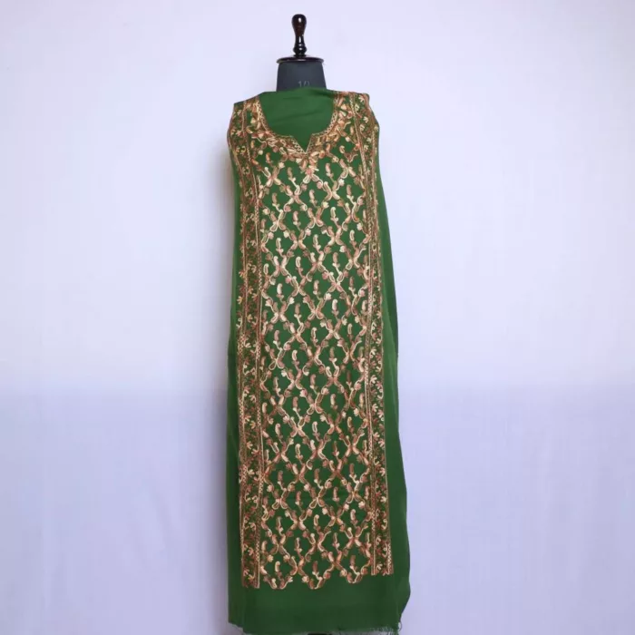 Kashmiri Unstitched Suit Green All over Jaal Cashmilon 2PC for Winter | Lehlav Collection