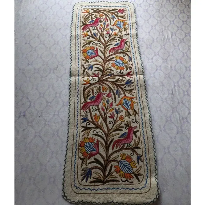 Kashmiri Birdy Embroidered Handmade Namda Runner Rug 6×2ft