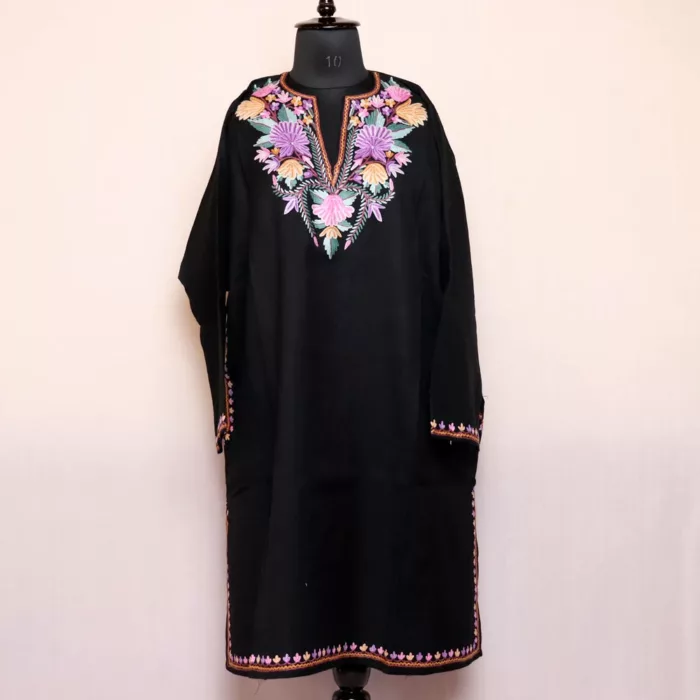 Elegant Black Kashmiri Pheran with Exquisite Aari Hand Embroidery - Image 2