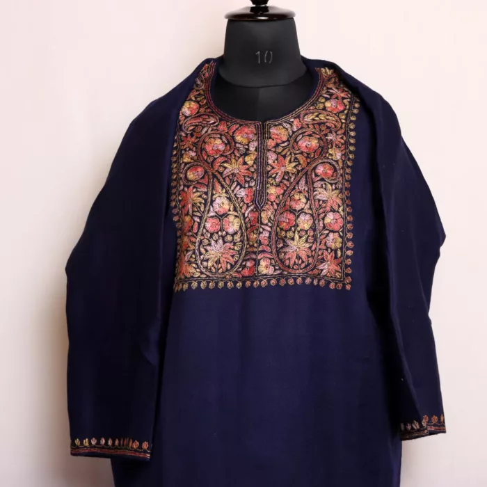 Bano Dark Blue Kashmiri Pheran in Pure Wool with Sozni Handwork