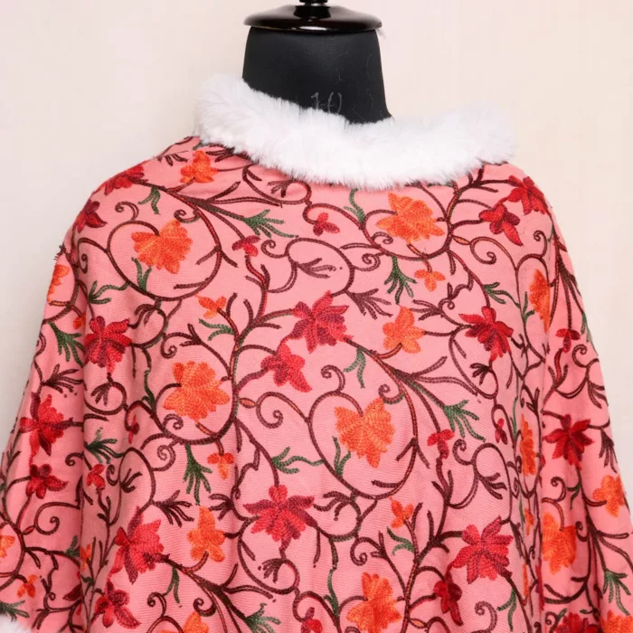 Peach Fur Aari Embroidery Poncho - Image 2