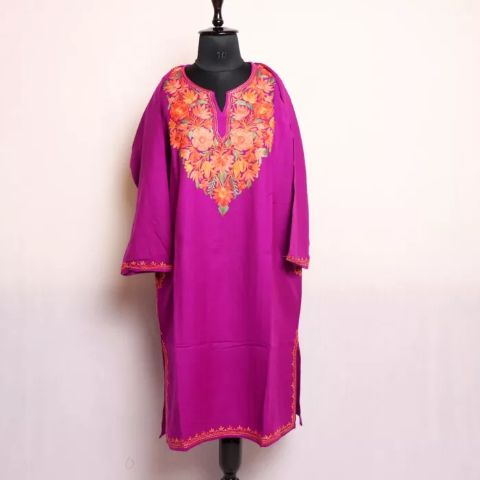 Naira Magenta Kashmiri Cashmilon Pheran – Warm and Comfortable Winter Attire (W46) - Image 2