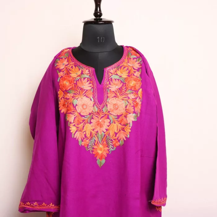 Naira Magenta Kashmiri Cashmilon Pheran – Warm and Comfortable Winter Attire (W46)