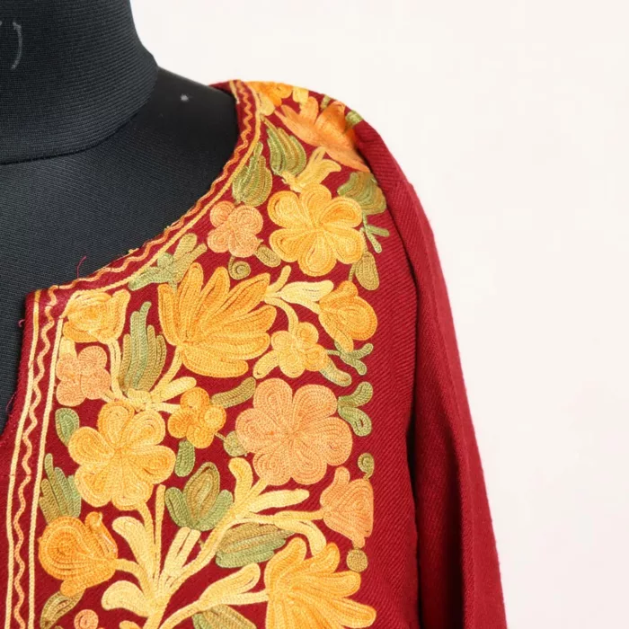 Nazakat Maroon Kashmiri Pheran with Aari Embroidery – Stylish & Warm Winter Wear (W46) - Image 3