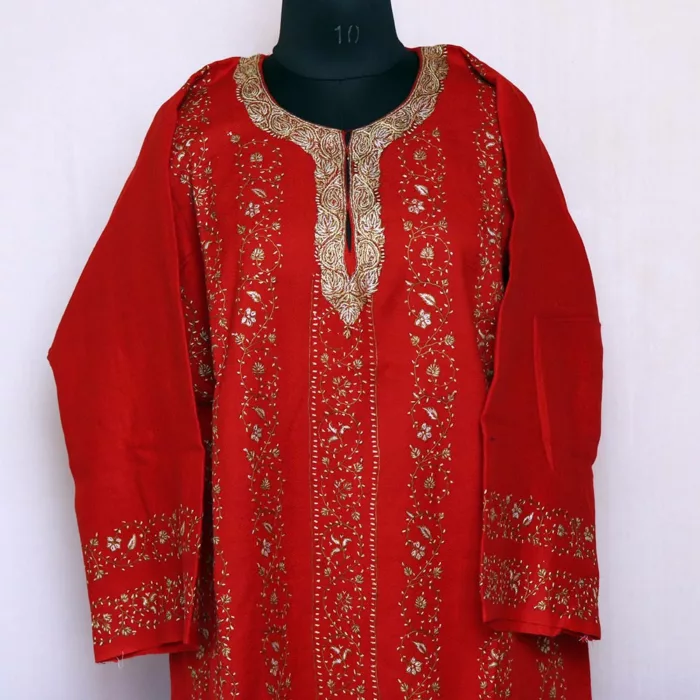 Sone-Lank Maroon Sozni Pheran - Pure Wool With Kashmiri Needle Work