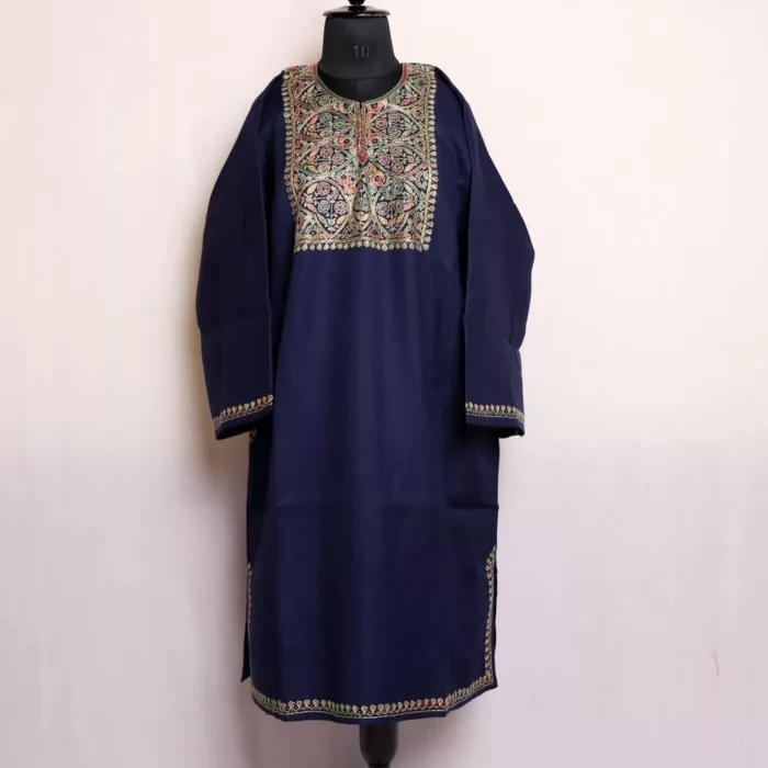 navy blue wool pheran handmade 1 jpg