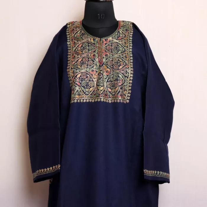 navy blue wool pheran handmade 2 jpg