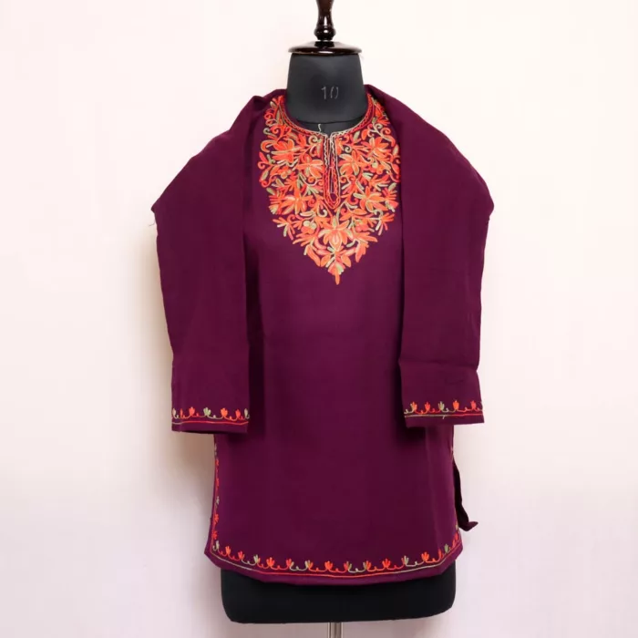 Purple Badshah Kashmiri Girls Pheran With Aari Embroidery (L30)