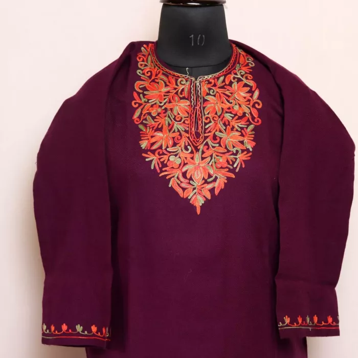 Purple Badshah Kashmiri Girls Pheran With Aari Embroidery (L30) - Image 2