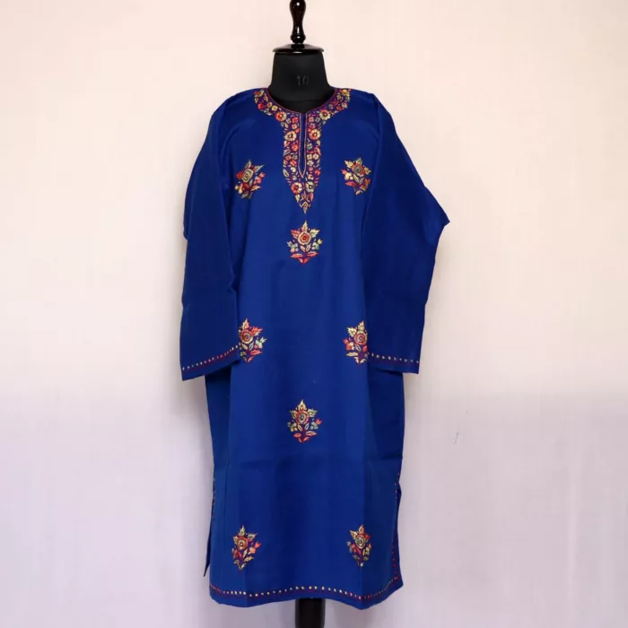 Ayehsa Blue Sozni Pheran - Pure Wool With Kashmiri Needle Work - Image 2