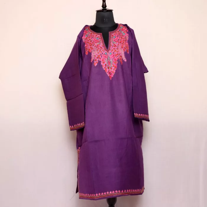 Voilet Paper Mache Sozni Pheran for Women | Latest Pure Wool Phiran - Image 2