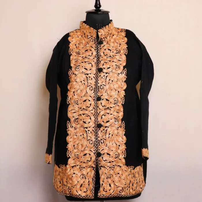 Noori Black Kashmiri Winter Warm Golden Aari Work