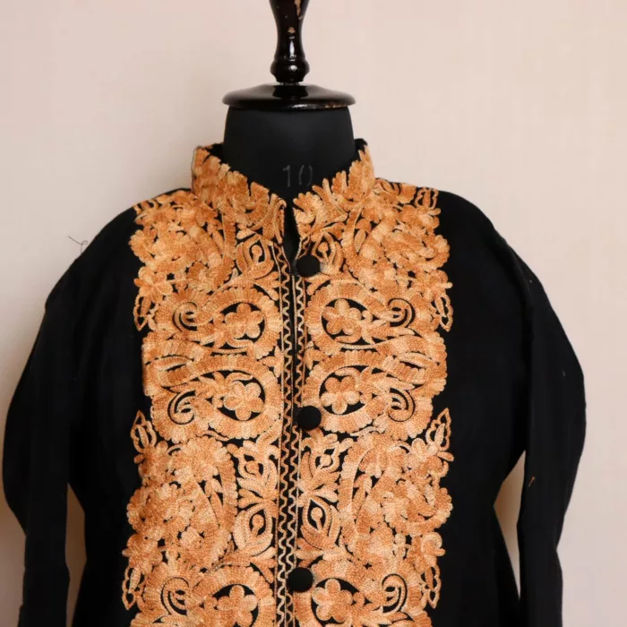 Noori Black Kashmiri Winter Warm Golden Aari Work - Image 2