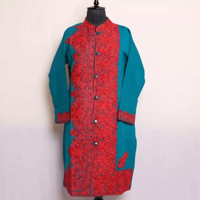 Ferozi Cashmilon Kashmiri Coat Harud Aari Work