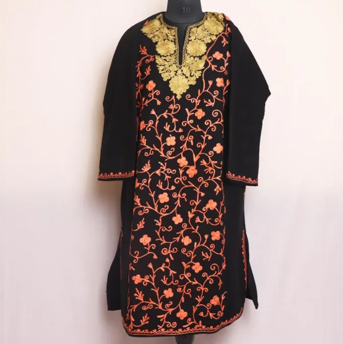 Zara Cashmilon Akh Rang Jaal Front Panel Designed Pheran with Full Aari Embroidery