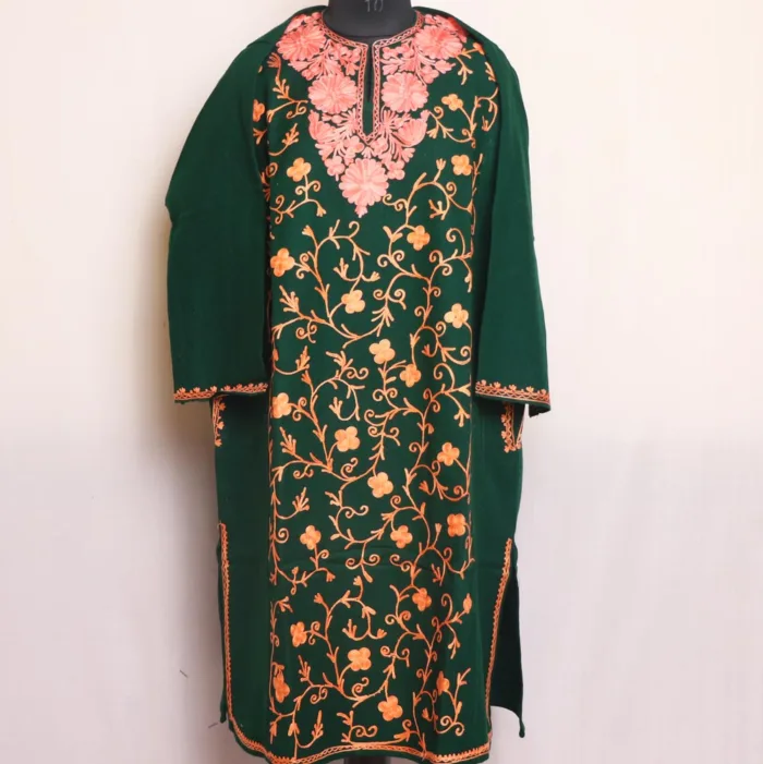 Mehak Winter Cashmilon Akh Rang Jaal Front Panel Designed Pheran with Aari Work