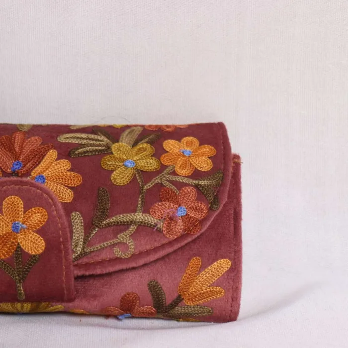 Saba Velvet Magenta Wallet with Elegant Aari Embroidery - Image 2