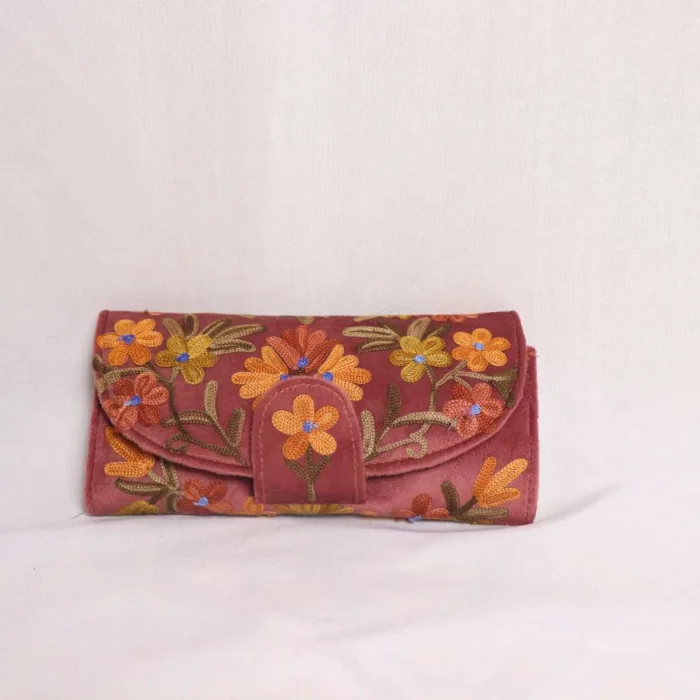 Saba Velvet Magenta Wallet with Elegant Aari Embroidery