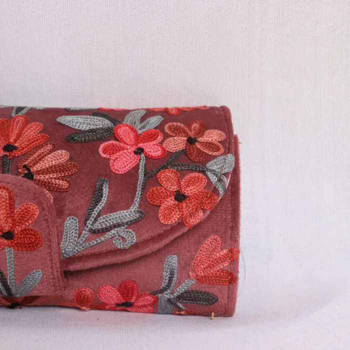 Nargis Velvet Magenta Wallet - Floral Aari Embroidered - Image 2