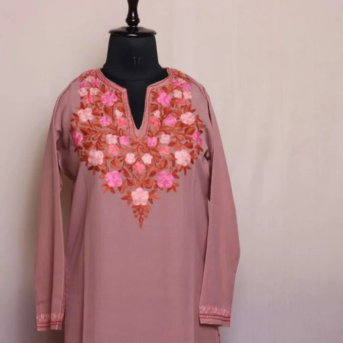 Maya Light Pink Kashmiri Cotton Aari Kurti - Image 2