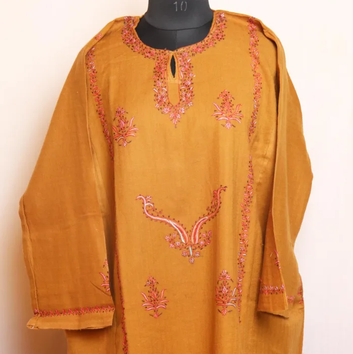 Raffal wool pheran set with dupatta hand embroidery 6