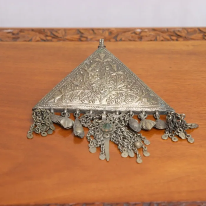 Triangle Shaped Pendent Kashmiri Traditional Antique Silver 10