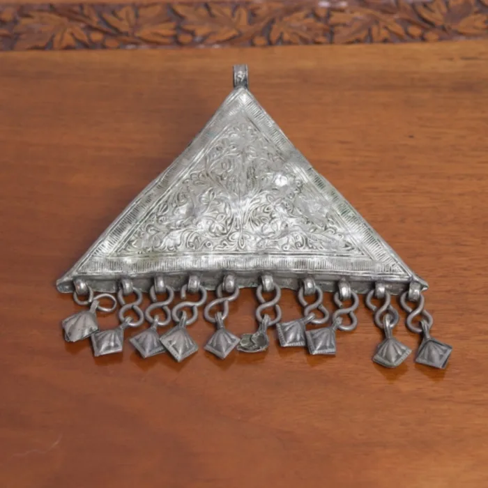 Triangle Shaped Pendent Kashmiri Traditional Antique Silver 13