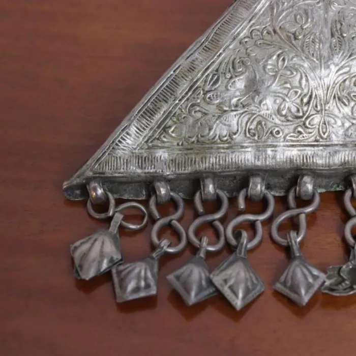 Triangle Shaped Pendent Kashmiri Traditional Antique Silver 14