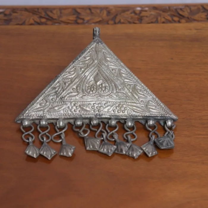 Triangle Shaped Pendent Kashmiri Traditional Antique Silver 16