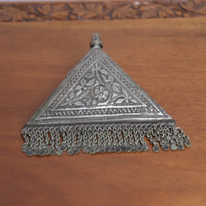 Triangle Shaped Pendent Kashmiri Traditional Antique Silver 4