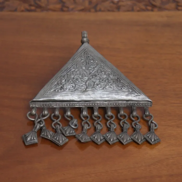 Triangle Shaped Pendent Kashmiri Traditional Antique Silver 6