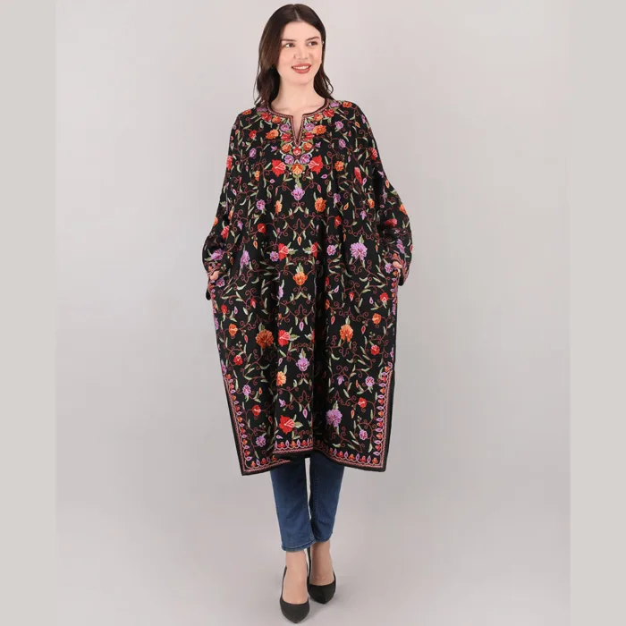 Black Posh Designer Hand Embroidered Full Jaal Pheran - Nafees - Image 2