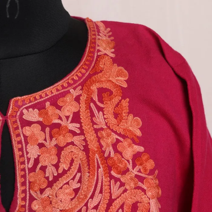 Sahira Purple Kashmiri Raffal Pheran with Aari Embroidery - Image 3