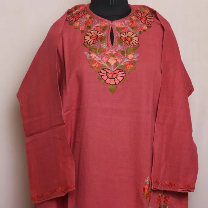 Gulnaz Pink Kashmiri Raffal Pheran - Aari Art - Image 2