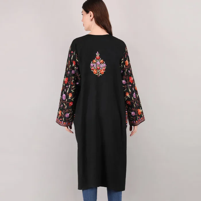 Black Posh Designer Hand Embroidered Full Jaal Pheran - Nafees - Image 4