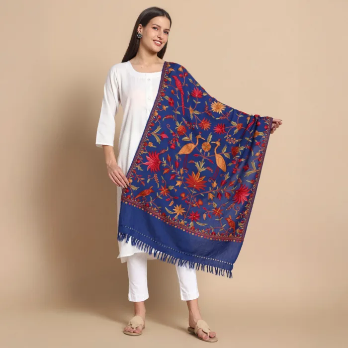 blue winter stole scarf kashmir aari 1